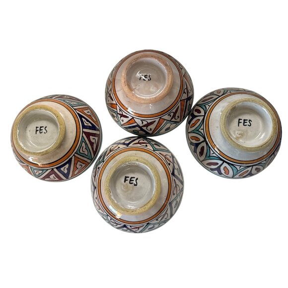 Set Of 4 Hand-Painted Moroccan Ceramic Bowls 5” From City of Fez - Picture 3 of 10